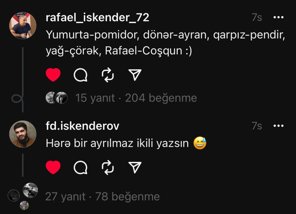 Rafael İskəndərovun "Threads"də oğlu iləmaraqlı dialoqu